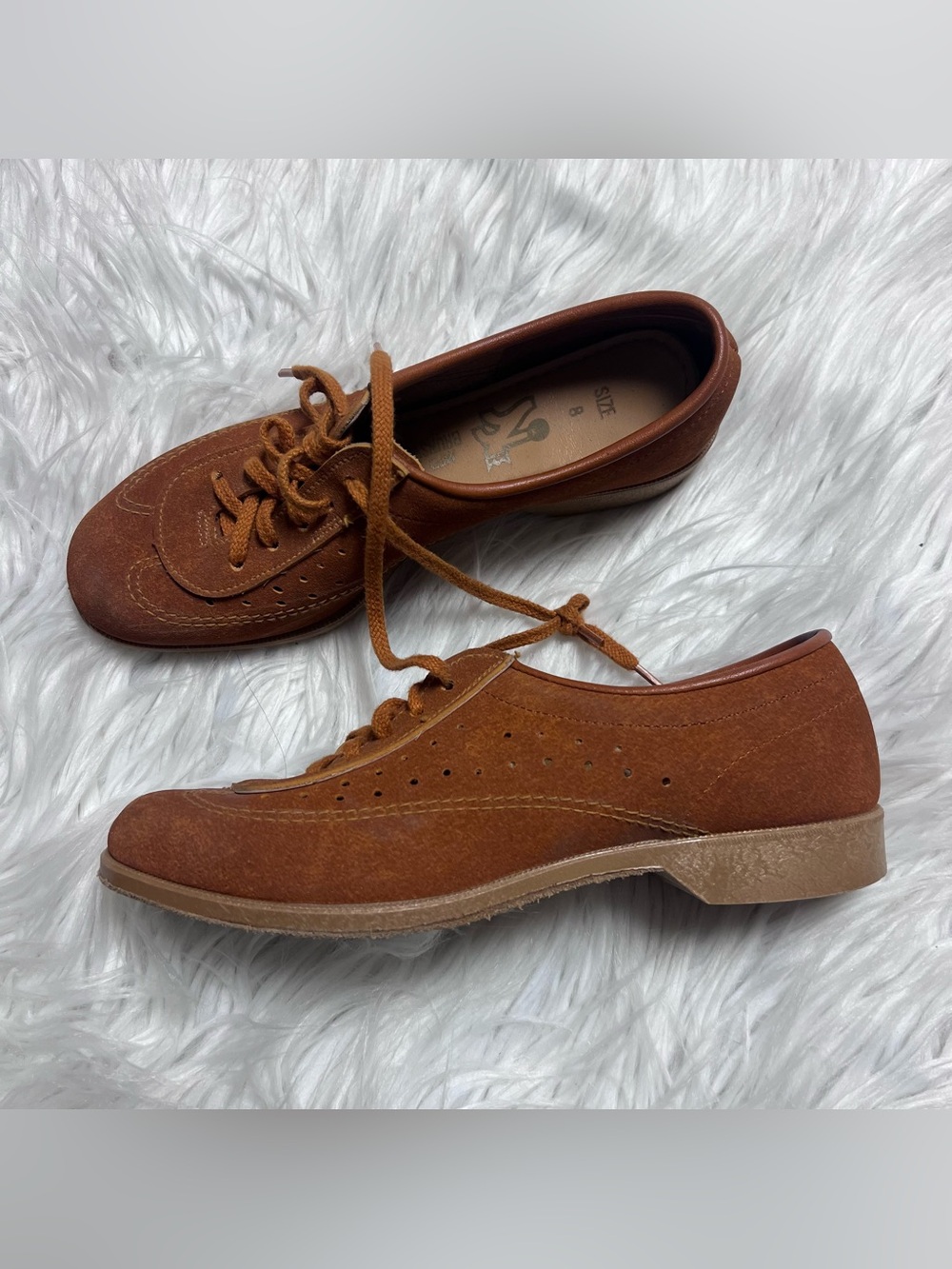 Brunswick vintage bowling shoes Tan Leather Lace-Up Oxford Shoes - Size 8